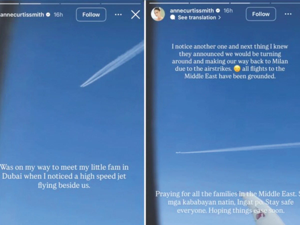 Anne Curtis’ flight turns back to Milan amid Middle East&nbsp;tensions